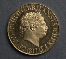 Sovereign (obverse), 1817. Creator: Benedetto Pistrucci (Italian, 1784-1855)