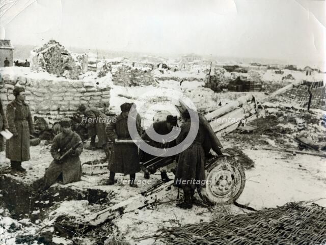 Soviet artillery in action, Battle of Stalingrad. Artist: Unknown