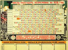 Soviet calendar 1930 with five-day work week, 1929