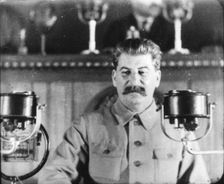 Soviet leader Josef Stalin giving a speech at the Congress of the Communist Party, 1930s