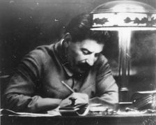 Soviet leader Josef Stalin in his Kremlin study, Moscow, USSR, 1935