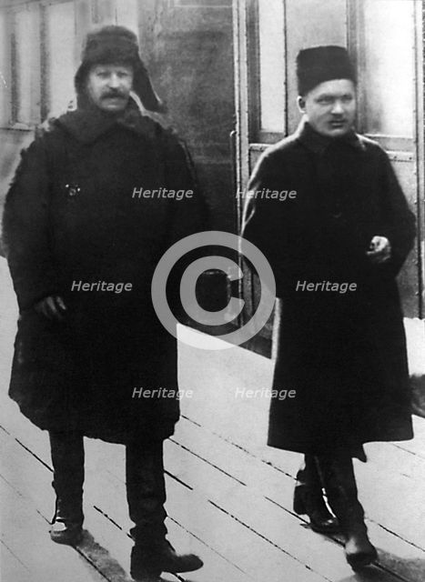 Soviet leaders Joseph Stalin and Sergei Kirov, Moscow, USSR, 1928. Artist: Anon