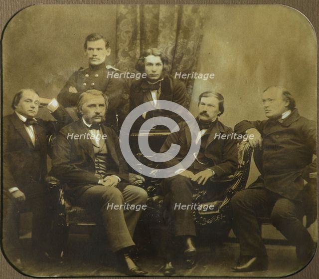 Sovremennik: Ivan Goncharov, Ivan Turgenev, Leo Tolstoy, Dmitri Grigorovich, Alexander Druzhinin and Artist: Levitsky, Sergei Lvovich (1819-1898)