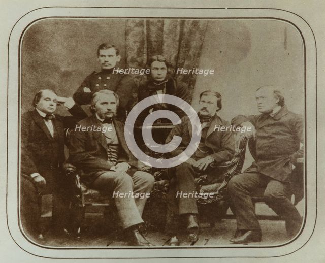 Sovremennik: Ivan Goncharov, Ivan Turgenev, Leo Tolstoy, Dmitri Grigorovich, Alexander Druzhinin and Artist: Levitsky, Sergei Lvovich (1819-1898)