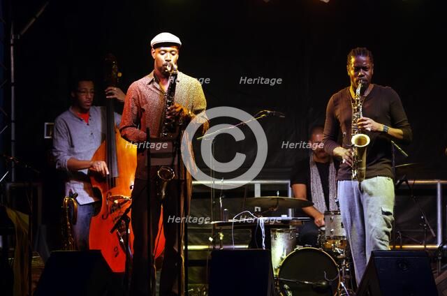 Soweto Kinch and Shabaka Hutchings, Imperial Wharf Jazz Festival, London, 2011. Artist: Brian O'Connor