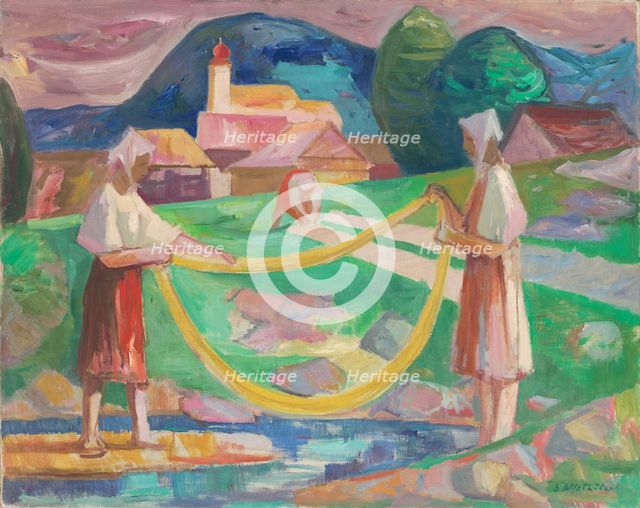 Soaking flax III, 1948-1949. Creator: Bedrich Hoffstädter.