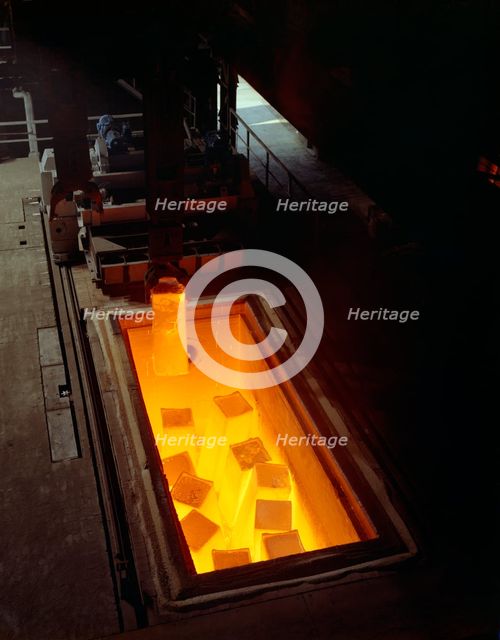 Soaking pits with red hot steel ingots, Sheffield, South Yorkshire, 1965. Artist: Michael Walters