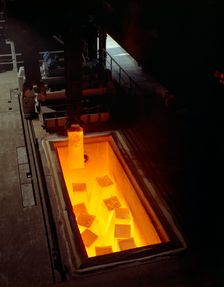 Soaking pits with red hot steel ingots, Sheffield, South Yorkshire, 1965. Artist: Michael Walters
