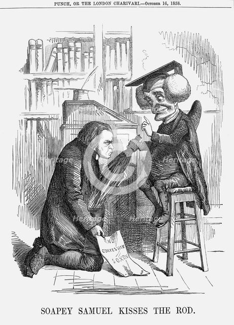 'Soapey Samuel Kisses the Rod', 1858.  Creator: Unknown.