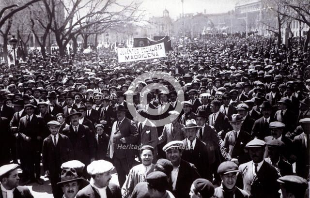 Socialist demonstration in Madrid during the labor party in the May 1, 1931.