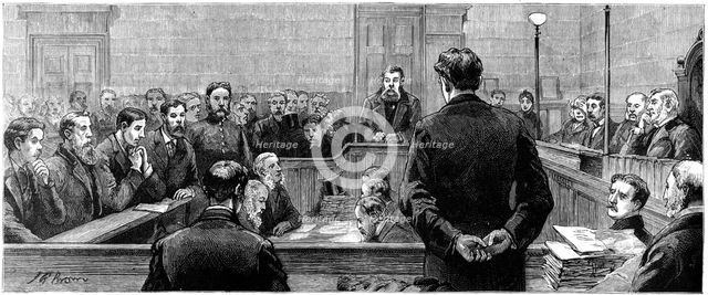 Socialist leaders at Bow Street police court following riots in the west-end of London, 19th centuryArtist: J Brown
