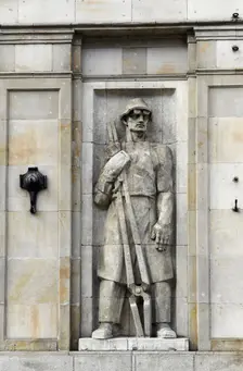 Socialist relief, Constitution Square, Warsaw, Poland. Creator: LTL