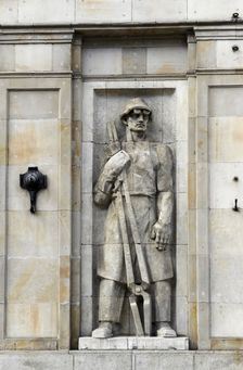 Socialist relief, Constitution Square, Warsaw, Poland. Creator: LTL