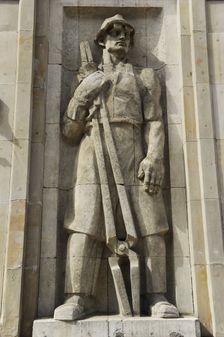 Socialist relief, Constitution Square, Warsaw, Poland. Creator: LTL