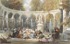Society at the Bosquet de la Colonnade in the garden of Versailles. Creator: Lami, Eugène Louis (1800-1890)