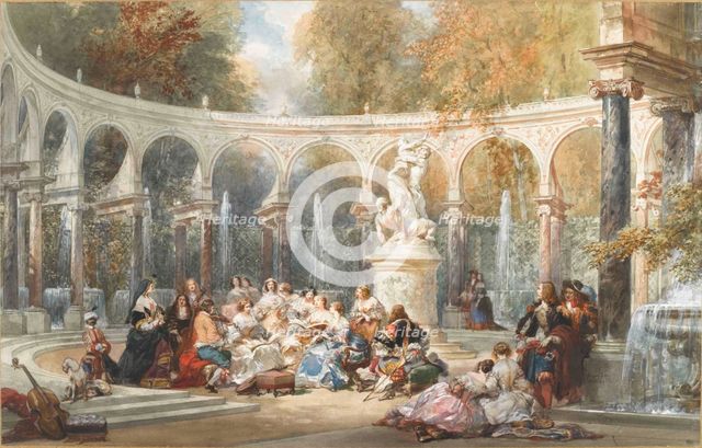 Society at the Bosquet de la Colonnade in the garden of Versailles. Creator: Lami, Eugène Louis (1800-1890).