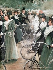 Society ladies cycling in Hyde Park, London, 1896