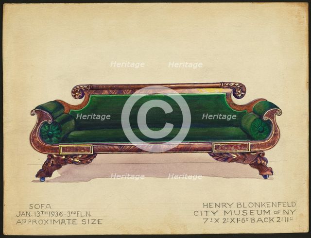 Sofa, 1936. Creator: Henry Blonkenfeld.