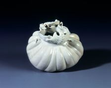 Soft-paste tied bag waterpot with bat and dragon, Qing dynasty, China, 18th century