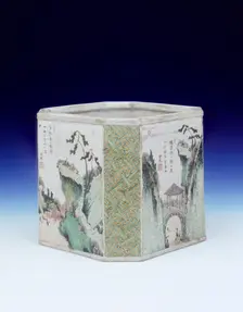 Soft paste famille verte brush pot, middle period, Qing Dynasty, Kangxi, China, 1683-1700. Creator: Unknown