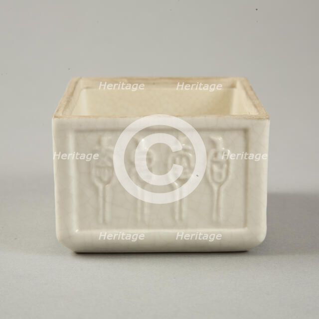 Soft paste rectangular vessel with characters in relief, early 19th century. Artist: Unknown.