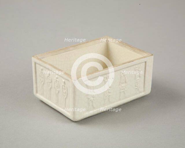 Soft paste rectangular vessel with characters in relief, early 19th century. Artist: Unknown.