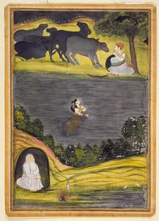 Sohni Swims to Meet Her Lover Mahinwal, c1780. Creator: Faqirullah Khan