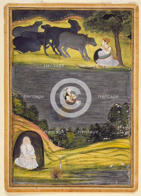 Sohni Swims to Meet Her Lover Mahinwal, c1780. Creator: Faqirullah Khan.