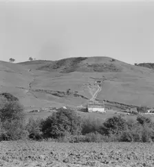 Soil erosion in California hills, small dairy ranch near Gibson, California, 1937. Creator: Dorothea Lange
