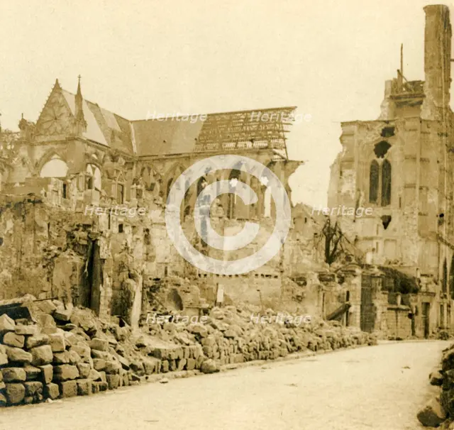 Soissons Cathedral, Soissons, northern France, c1914-c1918.  Artist: Unknown.
