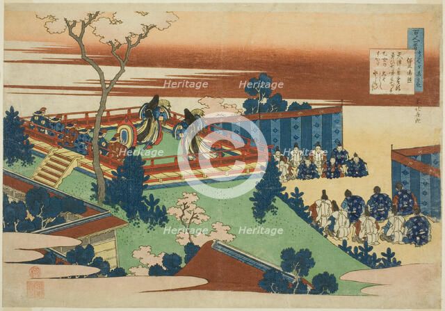 Sojo Henjo, twelfth poet in the series One Hundred Poems by One Hundred Poets..., c. 1835/36. Creator: Hokusai.