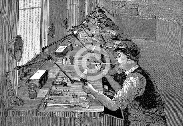 Soldering bicycle parts in an American factory, c1900. Creator: Unknown.