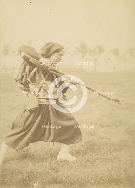 [Soldier Training with Bayonet], 1880s-90s. Creator: Unknown.