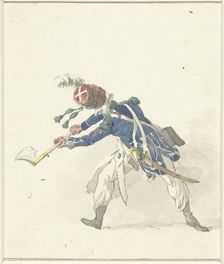 Soldier, waving with an ax, 1758-1805. Creator: Dirk Langendijk