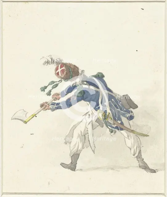 Soldier, waving with an ax, 1758-1805. Creator: Dirk Langendijk.