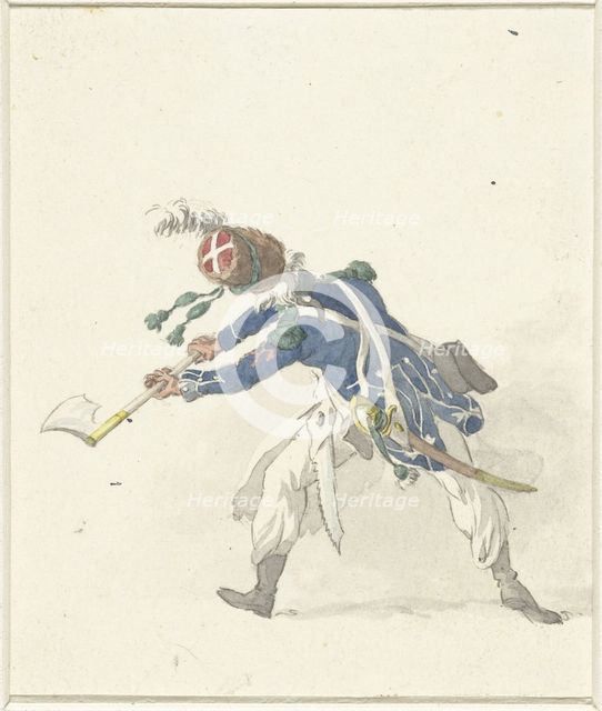 Soldier, waving with an ax, 1758-1805. Creator: Dirk Langendijk.