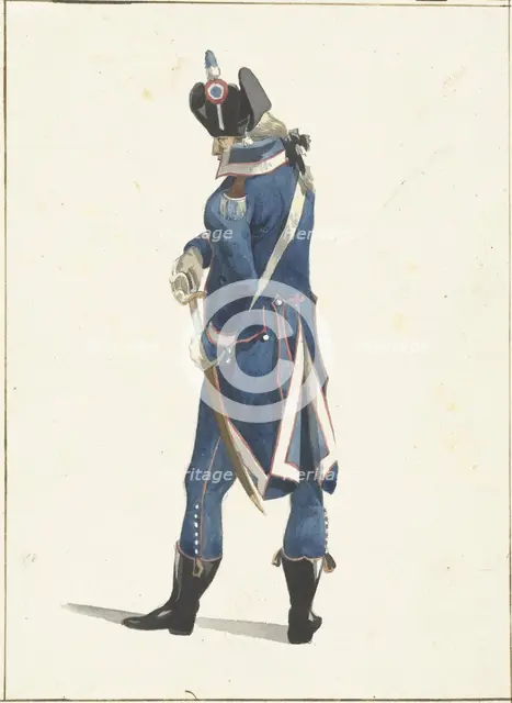 Soldier who pulls his saber, 1758-1805. Creator: Dirk Langendijk.