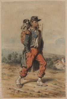 Soldier with Dog, 1853. Creator: Joseph-Louis-Hippolyte Bellangé (French, 1800-1866)