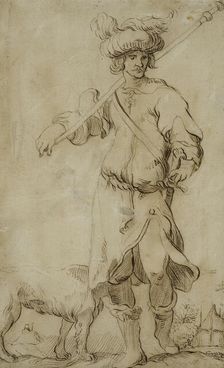 Soldier with dog, 30 August 1841. Creator: Unknown