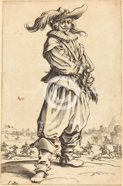 Soldier with Feathered Hat, c. 1620/1623. Creator: Jacques Callot.