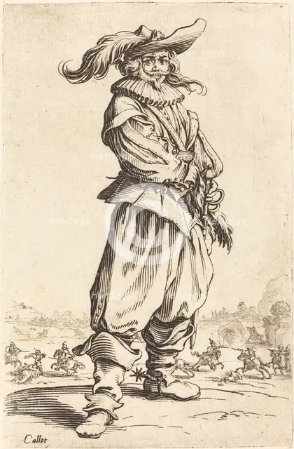 Soldier with Feathered Hat, c. 1620/1623. Creator: Jacques Callot.