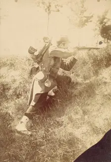 [Soldier Aiming Rifle], 1880s-90s. Creator: Unknown
