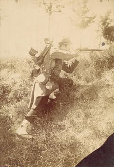 [Soldier Aiming Rifle], 1880s-90s. Creator: Unknown