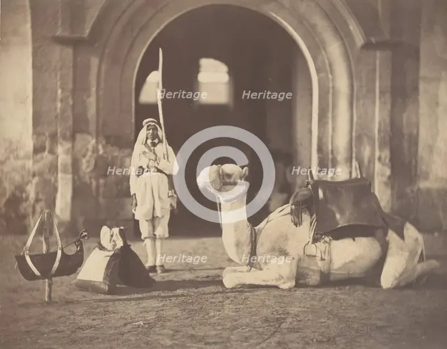 [Soldier and Military Camel], 1866. Creator: Gustave Le Gray.