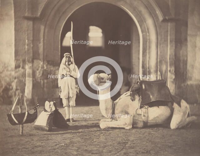 [Soldier and Military Camel], 1866. Creator: Gustave Le Gray.