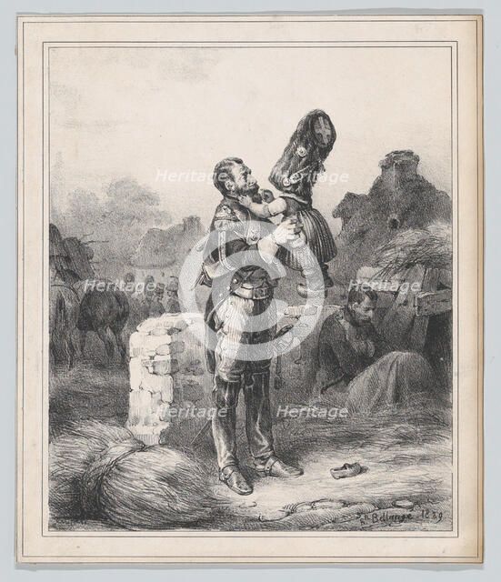 Soldier and small girl, 1829. Creator: Hippolyte Bellangé.