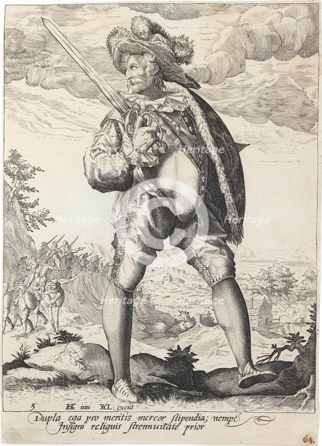 Soldier Armed with Broadsword and Shield, 1587. Creator: Gheyn, Jacques (Jacob) de, the Younger (1565-1629).