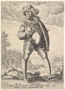 Soldier, Armed with Broadsword and Shield, from Officers and Soldiers, 1587. Creator: Jacques de Gheyn II