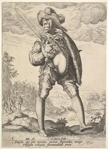 Soldier, Armed with Broadsword and Shield, from Officers and Soldiers, 1587. Creator: Jacques de Gheyn II