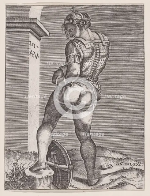 Soldier Attaching His Breeches to His Breast plate, dated 1517., dated 1517. Creator: Anon.